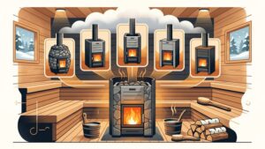 Современная дровяная печь для бани в интерьере, иллюстрация к обзору лучших моделей 2026 года